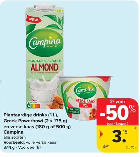 Aanbieding: Plantaardige drinks, Greek Powerbowl en verse kaas