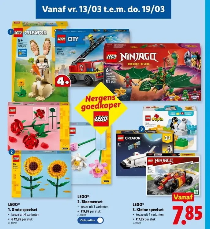 Promotie: Grote speelset, bloemenset of kleine speelset