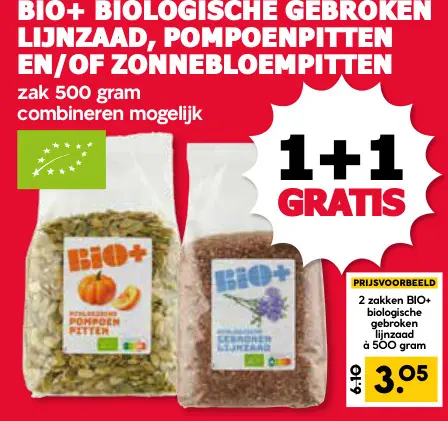 Aanbieding: Bio+ Biologische gebroken lijnzaad, pompoenpitten en/of zonnebloempitten