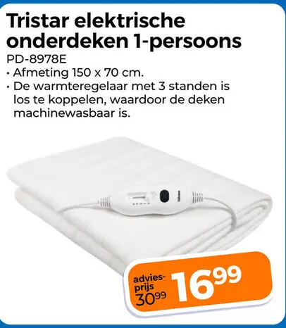 Aanbieding: Tristar elektrische onderdeken 1-persoons