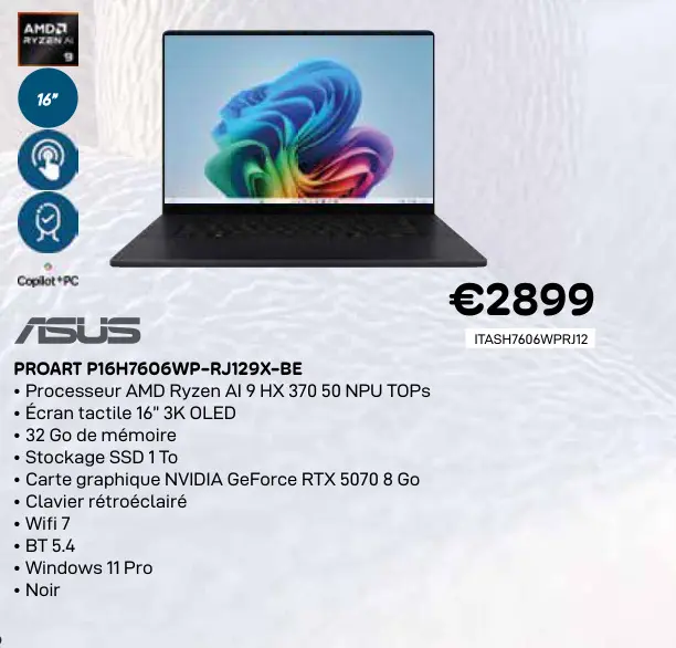 Offre: Asus proart p16h7606wp-rj129x-be