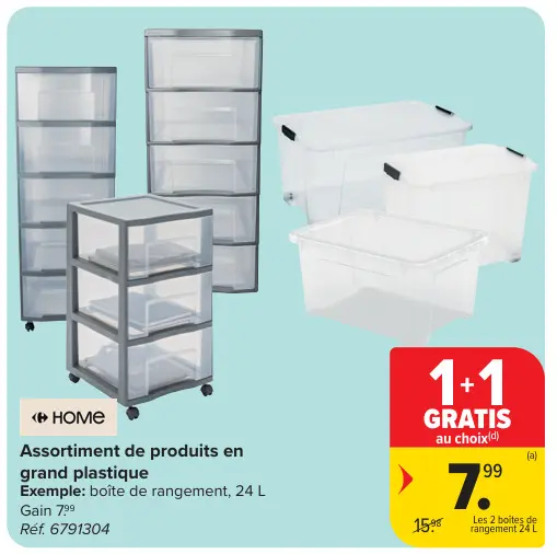 Offre: Assortiment de produits en grand plastique