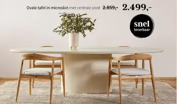 Aanbieding: Ovale tafel in microskin met centrale poot