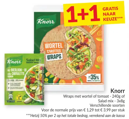 Promotie: Wraps met wortel of tomaat of Salad mix