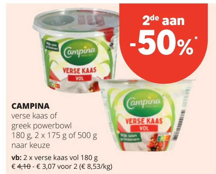 Aanbieding: CAMPINA verse kaas of greek powerbowl