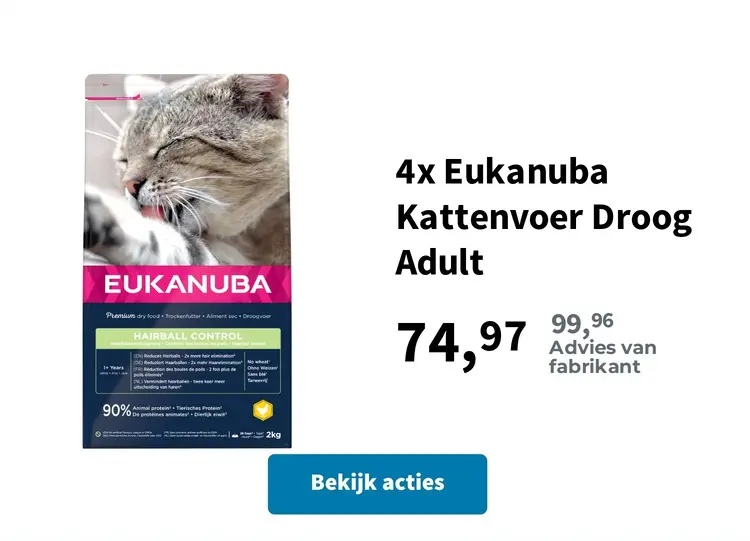 Aanbieding: 4x Eukanuba Kattenvoer Droog Adult