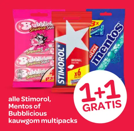 Aanbieding: Stimorol, Mentos or Bubblicious kauwgom multipacks