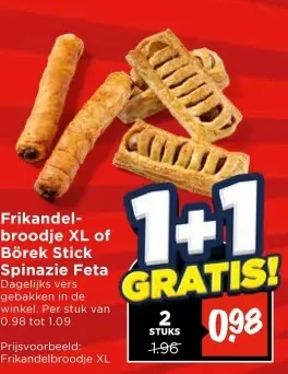 Frikandelbroodje XL of Börek Stick Spinazie Feta