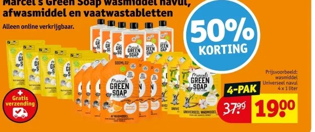 Aanbieding: Marcel's Green Soap wasmiddel navul, afwasmiddel en vaatwastabletten