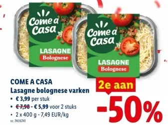 Promotie: Lasagne bolognese varken