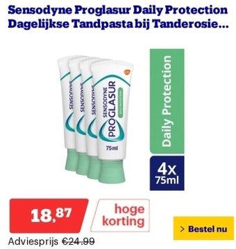 Aanbieding: Sensodyne Proglasur Daily Protection Dagelijkse Tandpasta bij Tanderosie 4x 75ml