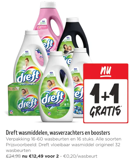 Aanbieding: Dreft wasmiddelen, wasverzachters en boosters