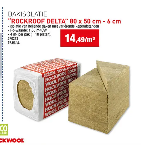 Promotie: Rockwool Isolatieplaat hellend dak 80x50x6 cm R1,75 - 4m²