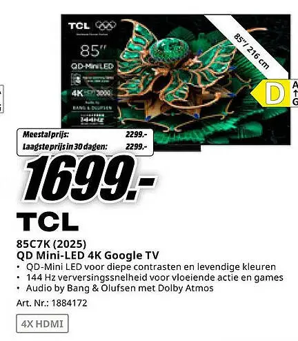 Aanbieding: TCL 85C7K (2025) QD Mini-LED 4K Google TV