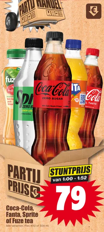 Aanbieding: Coca-Cola, Fanta, Sprite of Fuze tea