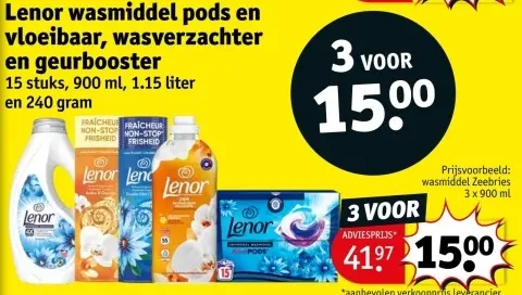 Aanbieding: wasmiddel pods en vloeibaar, wasverzachter en geurbooster