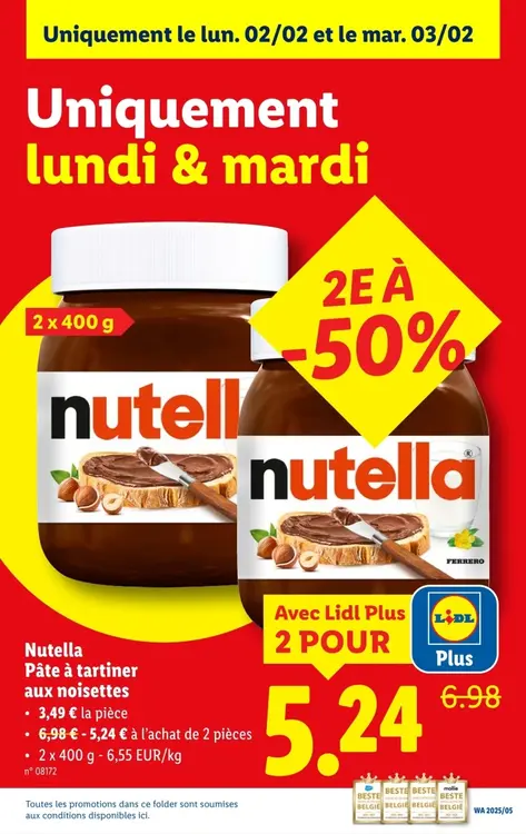 Offre: Pâte à tartiner aux noisettes