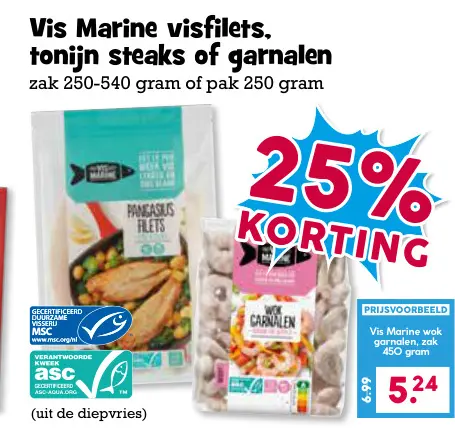 Aanbieding: Vis Marine visfilets, tonijn steaks of garnalen