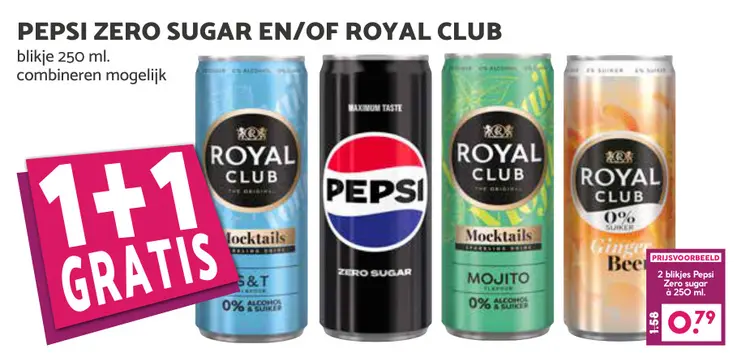 Aanbieding: Pepsi Zero Sugar en/of Royal Club