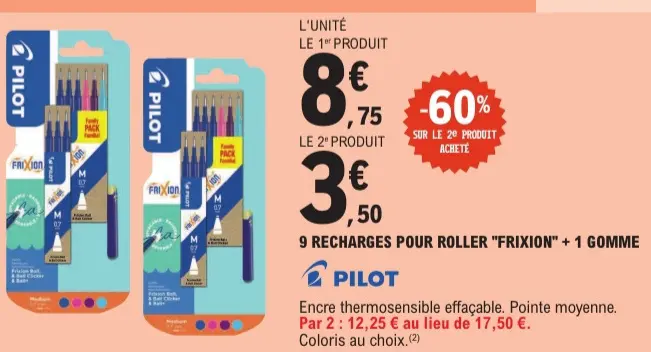 Offre: 9 recharges pour roller "frixion" + 1 gomme