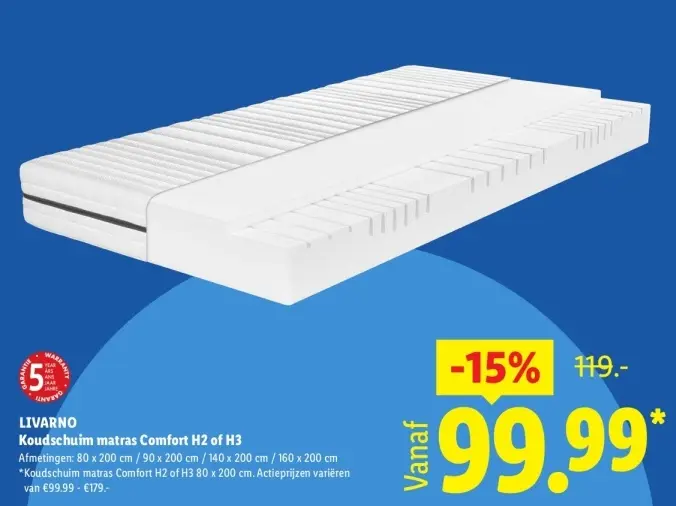 Aanbieding: Koudschuim matras Comfort H2 of H3