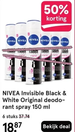Aanbieding: NIVEA Invisible Black & White Original deodor