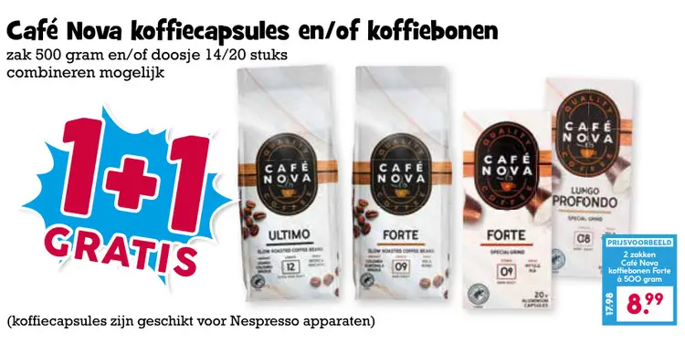 Aanbieding: Café Nova koffiecapsules en/of koffiebonen