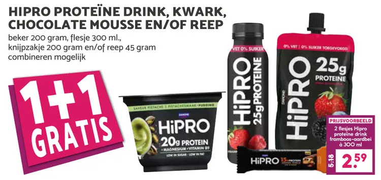 Aanbieding: Hipro proteine drink, kwark, chocolate mousse en/of reep