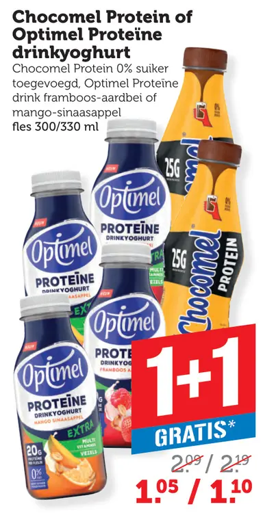 Aanbieding: Chocomel Protein of Optimel Proteïne drinkyoghurt