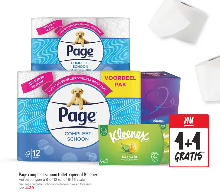 Aanbieding: Page compleet schoon toiletpapier of Kleenex