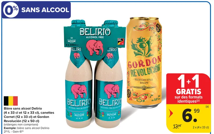 Offre: Bière sans alcool Delirio, Cornet ou Gordon Revolución