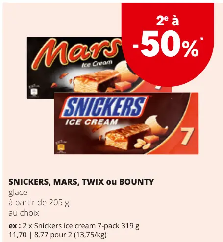 Offre: SNICKERS, MARS, TWIX ou BOUNTY glace