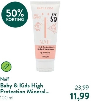 Aanbieding: Naïf Baby & Kids High Protection Mineral Sunscreen SPF 50 - 100ml