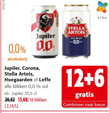 Promotie: Jupiler, Corona, Stella Artois, Hoegaarden of