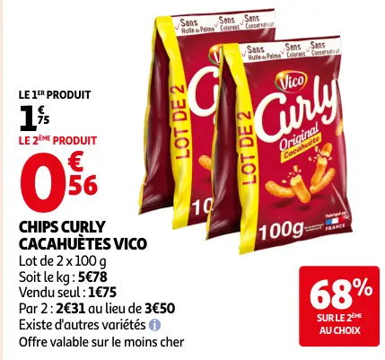 Offre: Chips curly cacahuètes