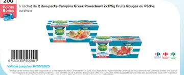 Offre: Campina Greek Powerbowl Fruits Rouges ou Pêch