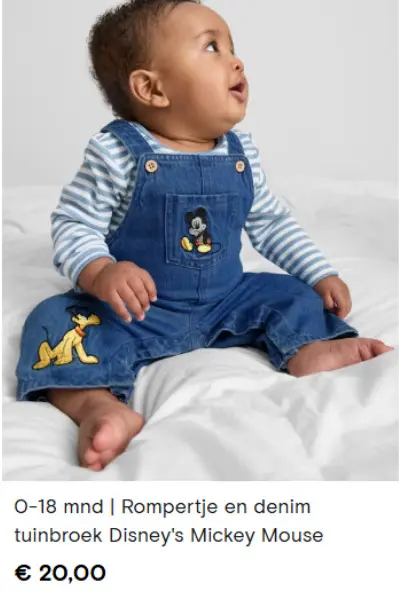Aanbieding: Rompertje en denim tuinbroek Disney's Mickey 