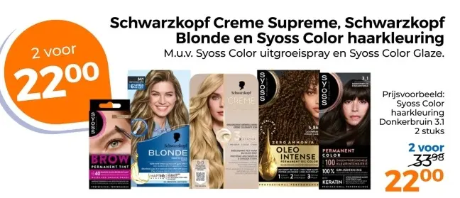 Aanbieding: Schwarzkopf Creme Supreme, Schwarzkopf Blond en Syoss color haarkleuringe