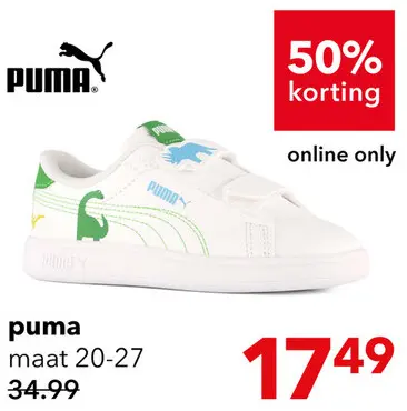 Aanbieding: Puma Smash 3.0 Dino V INF jongens sneakers wit