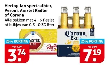 Aanbieding: Hertog Jan speciaalbier, Peroni, Amstel Radler of Corona