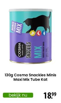Aanbieding: 130g Cosma Snackies Minis Maxi Mix Tube Kat
