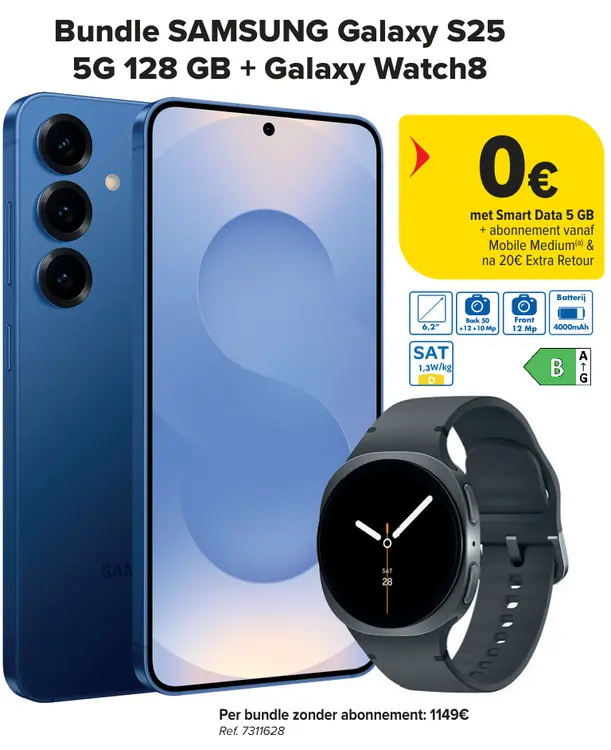 Promotie: SAMSUNG Galaxy S25 5G 128 GB + Galaxy Watch8