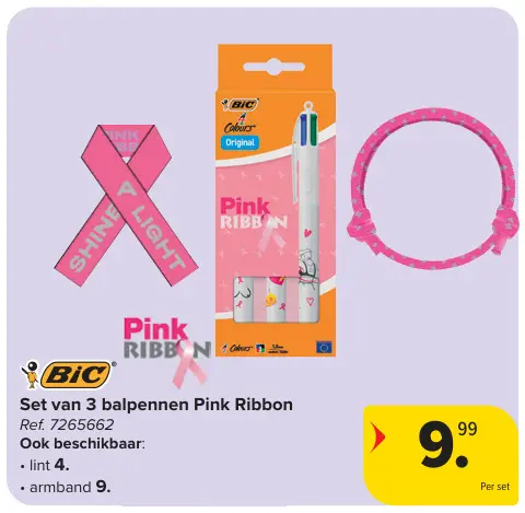 Aanbieding: Set van 3 balpennen Pink Ribbon