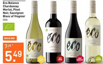 Aanbieding: Eco Balance Chardonnay Merlot, Pinot Noir, Sauvignon Blanc of Viognier