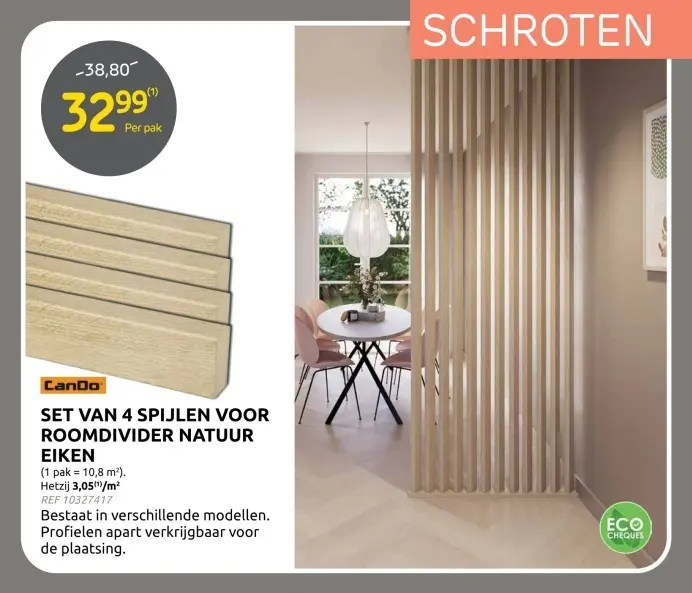 Promotie: Set van 4 spijlen voor roomdivider natuur eik