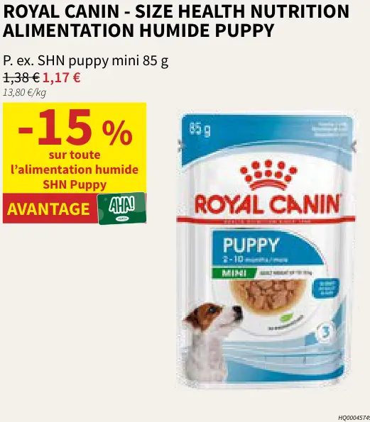 Offre: Alimentation humide puppy SHN puppy mini