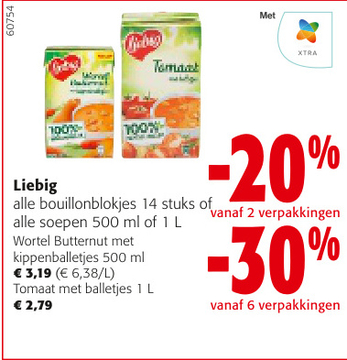 Aanbieding: Liebig alle bouillonblokjes of alle soepen - 20 % vanaf 2 verpakkingen - 30 % vanaf 6 verpakkingen