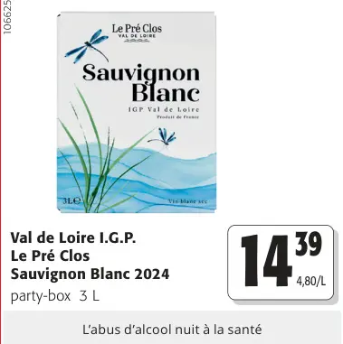 Offre: Val de Loire I.G.P. Le Pré Clos Sauvignon Blanc 2024 party-box 3 L