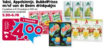 Aanbieding: Taksi, Appelsientje, DubbelFrisss en/of van de Boom drinkpakjes