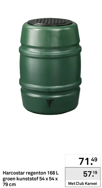 Aanbieding: Harcostar regenton 168 L groen kunststof